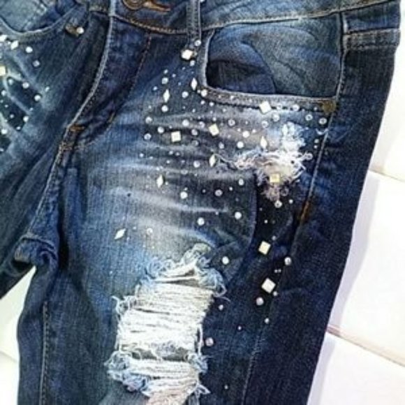 Machine Destroyed Blue Jeans Size 9 - Picture 7 of 8